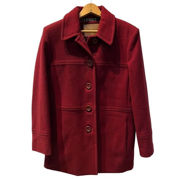 Liz Claiborne Women's Wool Pea Coat Burgundy Small - Picture 1 of 9